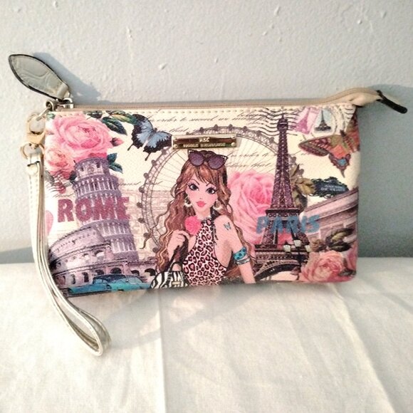 ❤️NX NOBLE EXCHANGE Rome Butterflies Eiffel Tower Wristlet Purse Clutch - Picture 1 of 9